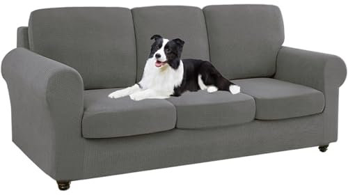 SYLC Ektorp Sofabezug Mit Separaten Sitzkissenbezug Und Rückenlehnenbezug Stretch Jacquard, Geteilt SofaÜberwürfe Anti-Rutsch Sofahusse Überzug (Mid-Grey,Sofa+3 Seats+3 Backs)