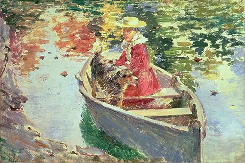 PTLYE Berühmtes Gemälde Bilder Wandbilder Klassische Leinwand Kunst Miss Motes und ihr Hund Shep von Theodore Robinson Wandbilder Drucke Poster für Wohnzimmer 60x90cm