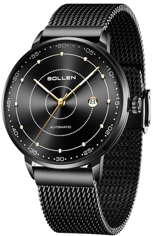 SOLLEN Automatische Herrenuhren, minimalistische mechanische Uhren für Männer, luxuriöse, leuchtende Herren-Armbanduhr mit Kalender