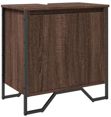 VidaXL Armario de Lavabo para Baño en Madera de Ingeniería Marrón Roble 60x35x60 cm, Mueble Bajo Lavamanos