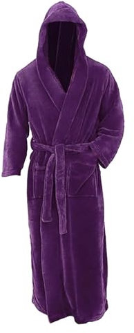 Men's Terry Towelling Bathrobe with Hood, Long Lightweight Terry Towelling Sauna Gown Winter Pyjamas Warm Cuddly Nightgowns Flannel House Coat Large Sizes Sleeping Robe Hooded Bathrobe, purple, 3XL