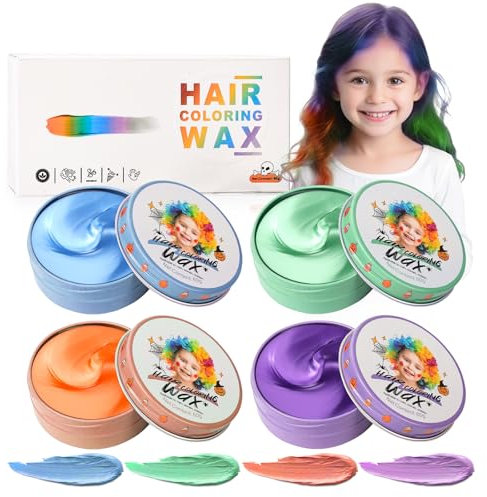 4 Piezas Tinte Temporal para Niños, Azul Verde Naranja Morado, Coloración Instantánea, Pomada para Peinado Colorido, Cera para Cabello para Fiestas Cosplay