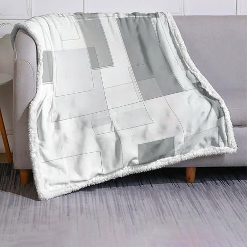 Kuscheldecke Weiche Und Warme Faux Lambswool Decke Für Sofa, Mit Modern Quadratisch Schlicht Muster, Microfaser Fleecedecke Als Tagesdecke Oder Sofa Überwurf (100x140Cm, Grau)
