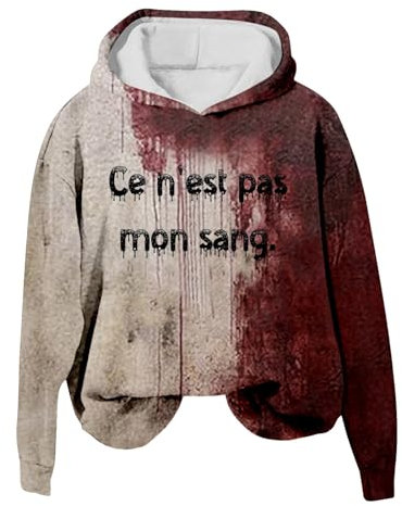 Women Bloody Tops With Funny Letters Prints Halloween Bloody Clothes Blood Splatter Hooded Sweatshirt Womens Winter Hoodie (White, XXL)