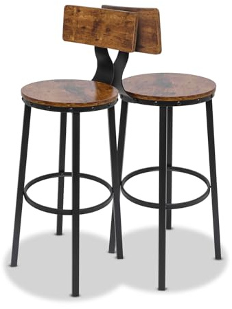FRANKYSTAR Shelby Barhocker, 2 Stück, Barhocker mit Rückenlehne, Industrie-Stil, braunes Holz