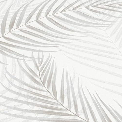 SOPHIE LAURENCE White Grey Leaf Wallpaper - Elegant Nature-Inspired Design, Durable and Fade Resistant, Ideal for Bedrooms, Living Rooms, Accent Walls (Full Roll)