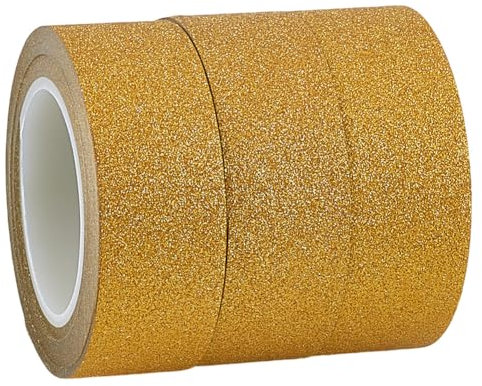 GORGECRAFT 3 Rouleau de Ruban Adhésif Décoratif à Paillettes de 30mX15mm Ruban de Masquage en Papier Washi Doré pour Bricolage Scrapbooking Emballage de Cadeaux Voiture Meubles Arts Graphiques
