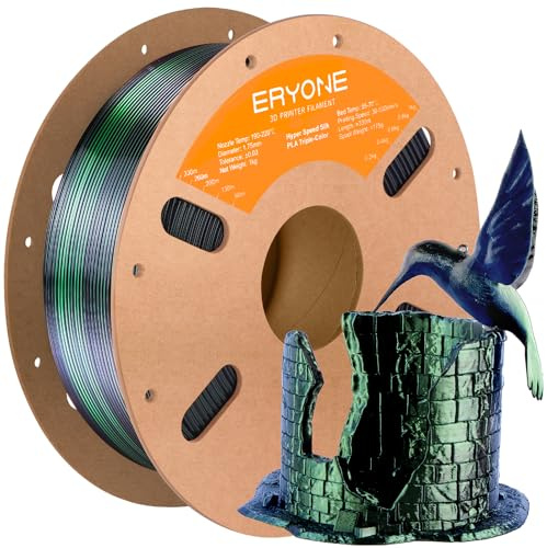 ERYONE High Speed Filament Silk Tricolor PLA 1.75mm +/- 0.03mm, Rapid PLA Filament, 3D Printing Filament, 30-500mm/s Hyper Speed Filament, 1kg (2.2LBS)/Spool, Dark Green&Midnight Blue&Black