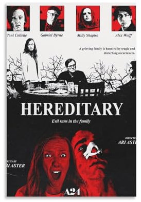 YAWRGJWRG Poster für den Film Hereditary Movie, dekoratives ästhetisches Leinwandposter, Wandkunst, Dekor, Wohnzimmer, modern, Familienschlafzimmer, Musik-Filmposter, 50 x 75 cm, ungerahmt, 4 Stück