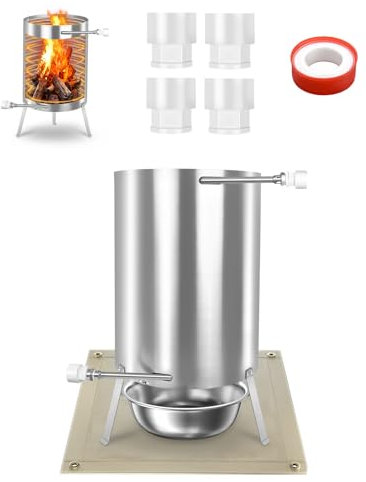 LARS360 Stainless Steel Pool Heating Fire Barrel with Heating Coil, Firewood Pool Oven for Swimming Pools, 32/38 mm Connections, Includes Mat & Residue Tray, Pack of 1