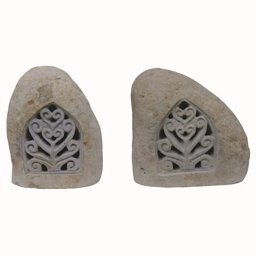 STONE art & more 2er Set Steinlaternen, Gartenleuchten mit Ornament, 35 cm, Steinmetzarbeit aus Flussstein, Unikate, Garten-Deko, frostfest