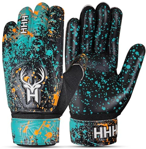 HHH Gants de gardien de but de jeunesse pour enfants, garçons, filles, gants de gardien de but de football antidérapants, paume en latex de 4 mm, poignée supplémentaire, double dragonne, maille