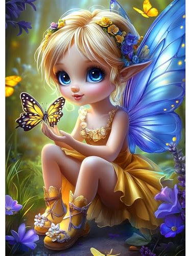 NEWENMO DIY Fée Halloween Diamond Painting Set,DIY Papillons Peinture Diamant Halloween pour Adulte,5D Fleurs Diamond Art Kits,Diamant Painting Kit Complet,pour Débutant Maison Décoration (30x40cm)