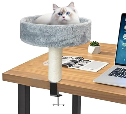 TidyNuts Cat Desk Bed - Space Saving Wooden Cat Hammock for Home Office & Small Spaces,Sturdy Wood Frame,Clamp Mount (No Tools),Holds Cats Up to 55 lbs