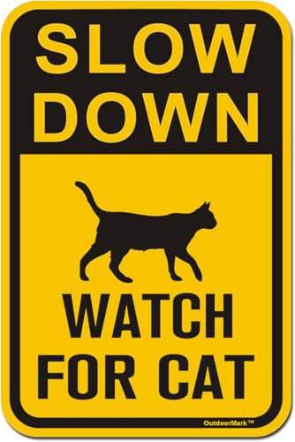 KWQDOZF Señal de metal Cuidado con la velocidad del gato, de aluminio, para uso en exteriores, 8 x 12 pulgadas