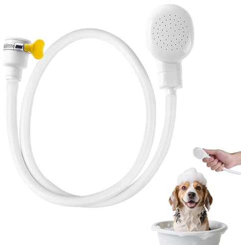 Pet Portable Shower Attachment for Bath Taps, Sink Single Tap Shower Attachment Head Hose Spray, Single Tap Showers with Fit Clamp Included, White Hose (1.3 M)