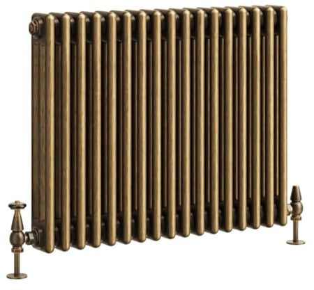 Go Bathrooms Traditional 3 Column Radiator 600x785mm Brass | Cast iron style horizontal radiator for central heating. Features 3 column panels with an antique brass finish.