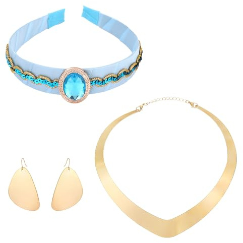 Werownsgso 3 Stück Damen Prinzessin Kostüm Zubehör Arabische Prinzessin Zubehör Set mit Stirnband Gold Chunky Choker Halskette und Ohrringe für Fasching Karneval Party Bühnenauftritt Geburtstag