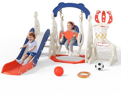 6in1 Kids Slide,Freestanding Slides,Outdoor Indoor Large Slide Swing for Toddlers Age 1-3, Kids Gift