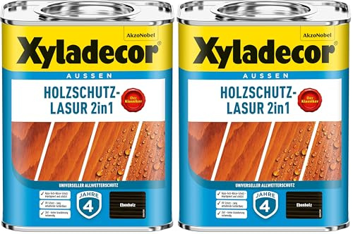 Xyladecor Holzschutz-Lasur 2in1, Universeller Allwetter-Schutz – Der Klassiker, Ebenholz, 750 ml (Packung mit 2)