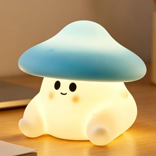 Pilz-Nachtlicht für Kinder, niedliche Geister-Pilz-Lampe, Silikon, Baby-Nachtlampe, dimmbar, quetschbar, Nachttischlampen, entzückende wiederaufladbare Tierlampen, Geschenke, Kawaii-Raumdekoration