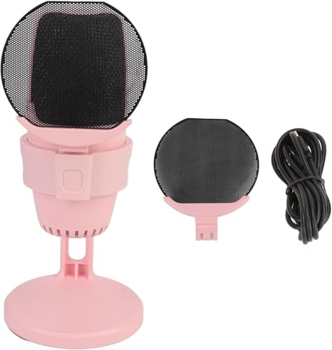 USB Condenser Microphone with RGB Light, Cardioid PC Gaming Mic for Studio Recording Live Streaming, Plug and Play USB Mic Compatible with Android (Roseate) Practical design