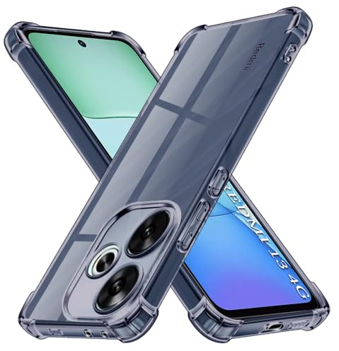 Techsuit für Xiaomi Redmi 13, Poco M6 4G Hülle mit Soft Touch, Vergilbungsfrei Material, Stoßfest, Luftkissen Ecken, Kabelloses Laden Kompatibel, Shockproof Clear Silicone, Rauchschwarz