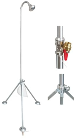 Aurexis Mobile Gartendusche aus Aluminium und Messing, mit Dreibein-Teleskopstativ, höhenverstellbar 180–230 cm, 3/4-Anschluss