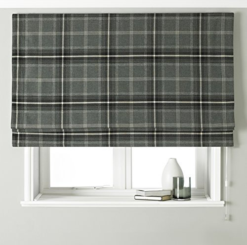 Riva Paoletti Aviemore Blackout Roman Blind - Grey - Heritage Tartan Check - Faux Wool Effect - Fittings Included - 100% Polyester - 153cm width x 137cm drop (60 x 54 inches)