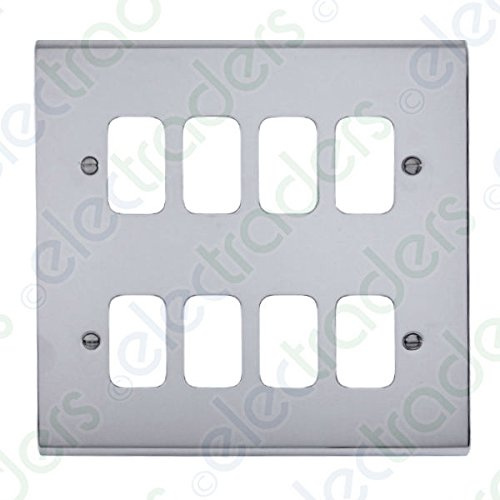 Deta G3426CH 'Slimline Decor' Grid Switch Cover Plate - Polished Chrome 8 Gang