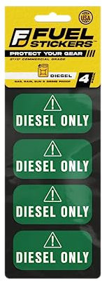 DIESEL ONLY (Green) Fuel Sticker Decal - 4 Pack - 2 x 1 - Extreme Quality - Weather Resistant, Commercial Grade Decal