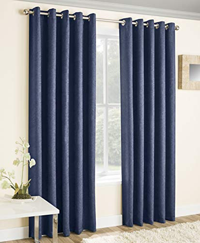 Enhanced Living Vogue Navy 90 x 90 inch (229x229cm) Eyelet Thermal Noise Reducing Dim Out Curtains for Bedroom and Living Room