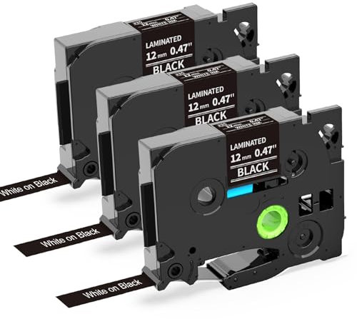 Oozmas TZe335 Bänder Kompatibel mit Brother Ptouch Schriftband 12mm TZ 0.47 Tape TZe-335 Weiß auf Schwarz, Kompatibel mit Brother P-touch CUBE Plus H107B H105 H110 P300BT D400 E100, 3er-Pack