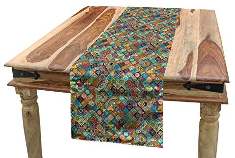 ABAKUHAUS marokkanisch Tischläufer, Orientalische Motive, Esszimmer Küche Rechteckiger Dekorativer Tischläufer, 40 x 300 cm, Teal Rot Grün