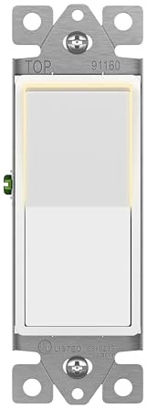 ENERLITES Illuminated Decorator Paddle Light Switch, Single Pole, Push-in and Side Wiring, Copper Wire Only, Grounding Screw, Residential Grade, 15A 120-277V, UL-Listed, 91160-W, White