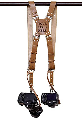 Golden Arrow Leather Camera Strap Harness with Personalised Logo - The Warrior(TAN)