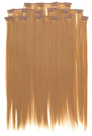 Prettyland 7-teilg SET Statik-frei Clip-In 50cm glatt lang-Haar strähnen Haarteil Haarverlängerung Braun-Blond BL30