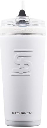 Ice Shaker Isolierter Edelstahlbecher, 590 ml, Weiß, 30+ Stunden kalt und 12+ Stunden heiß, abnehmbarer Strohhalm und Trinkschnabel, geruchsfreier Becher für Wasser, Kaffee, Tee, Smoothies, Cocktails