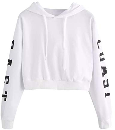 Lazzboy Bauchfreier Pulli Mädchen, Damen Pullover Brief Drucken Langarm Sweatshirt Kurz Sport Crop Tops Oberteile Sweatjacke Bluse Herbst Hoodie Buchstaben Kapuze