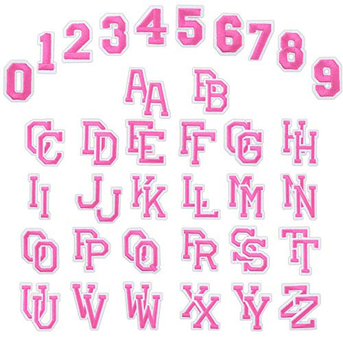 WD&CD 62 Stücke Patches Zum Aufbügeln Buchstaben Zahlen, Aufbügler mit Gebügelt Klebstoff Buchstaben A-Z 0-9 für Schuhe Hut Tasche Kleidung Zubehör DIY Kleidung Patches (Rosenrot und Weiß)