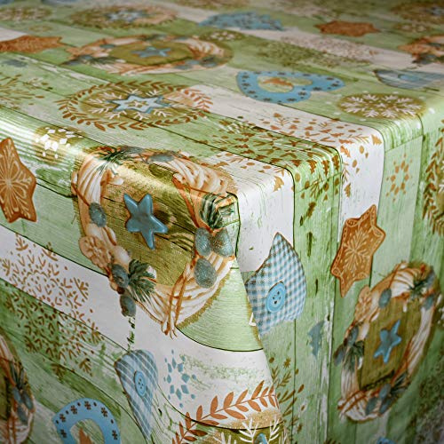 KEVKUS Wachstuch Tischdecke Meterware KE37820 Weihnachten grün Holz wählbar in eckig rund oval (Rand: Paspel (mit Kunststoffband), 100 x 140 cm eckig)