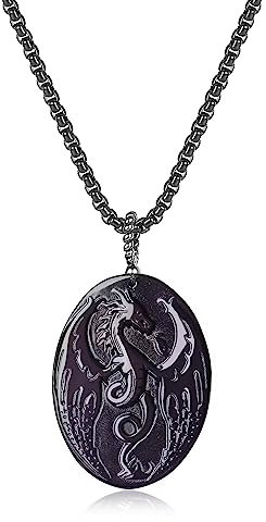 COAI Geschenkideen Halskette mit Drache Anhängeraus Obsidian 60cm Schwarze Edelstahl Kette für Herren