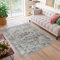 TAPISO Valley Teppich Kurzflor Vintage Blumen Hellgrau Rosette Ornamental Meliert Verwischt Used Effekt Wohnzimmer Schlafzimmer ÖKO-TEX 160 x 220 cm