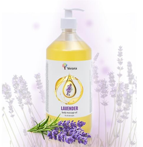 Verana Massageöl Lavendel, 100% Natürliches Kosmetisches, Vegan, Gentechnikfrei, für alle Hauttypen, Pflegt die Haut, Verjüngung, Verbesserung der Schlafqualität, Aromatherapie (1l)