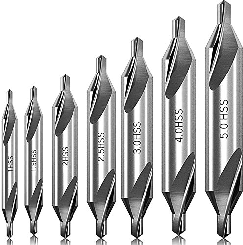 KEWAYO Set di 7 punte da trapano centrali M2 HSS a 60° (1,0-5,0 mm) per tornio e lavorazione dei metalli, punte centrali in acciaio ad alta velocità con custodia protettiva