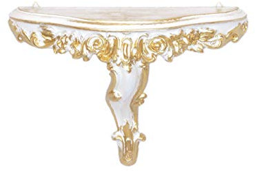 Consolle Mensola Finto Vintage Stile Barocco Veneziano Shabby Chic Vari Colori cm 21x31x11,5 (Bianco/Oro)