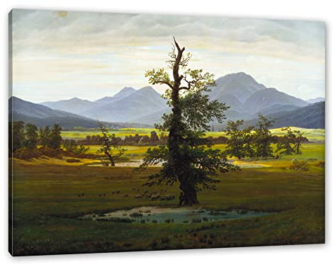 Pixxprint Caspar David Friedrich - Der einsame Baum, Größe: 80x60cm, Leinwandbild, fertig gespannt, Wandbild, Dekoration, Kunstdruck, kein Poster