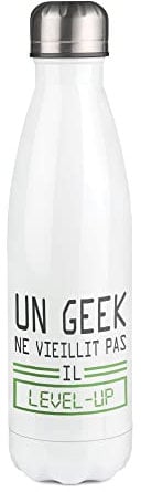 Bouteille Isotherme blanche au motif Geek level up