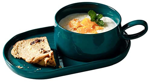 Set of 2 French Onion Soup Bowls with Handles, Solid Soup and Sandwich Plate Combo for Cereals, Pasta, Ice Cream, Dishwasher, Microwave and Oven Safe, Pink