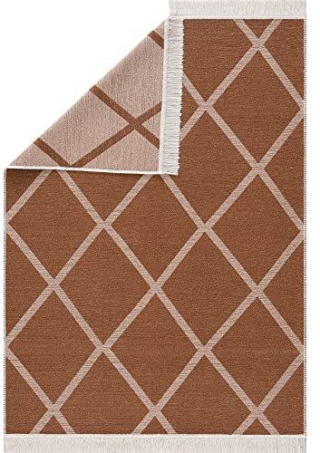 Pasha Home Teppich Läufer 60x120 cm Brüksel/Boho Teppich aus Baumwolle für Wohnzimmer, Schlafzimmer, Küche, Bad, Kinderzimmer - Wendbar, Braun-Beige